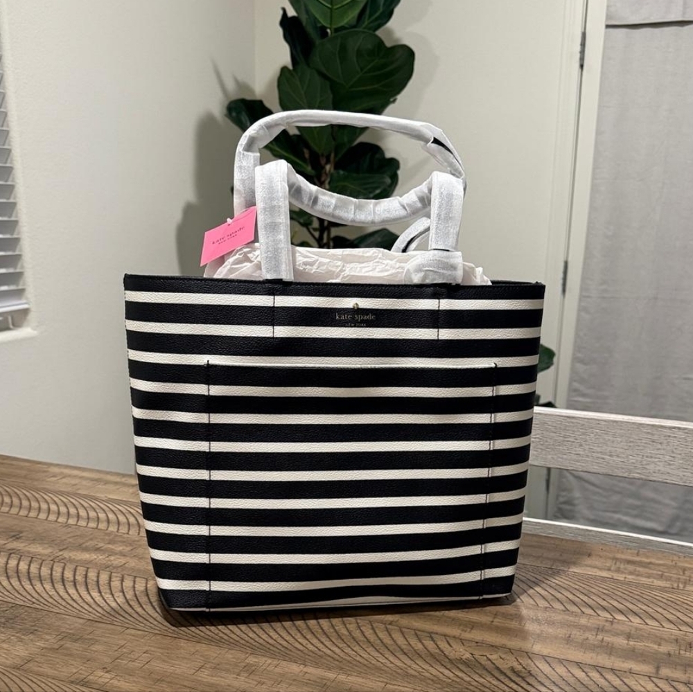 Kate Spade Black and White Striped Tote Bag